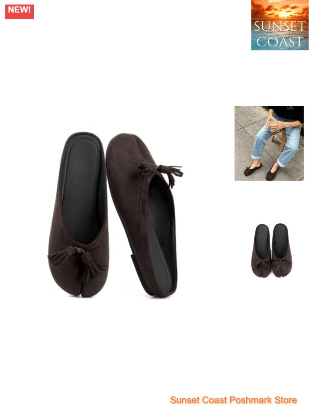 Faux Leather Split Toe Mule Flats Slip On Ballet Slides Backless